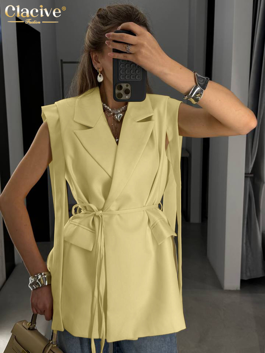 Yellow Summer Clothing - Модная свободная желтая женская рубашка Clacive