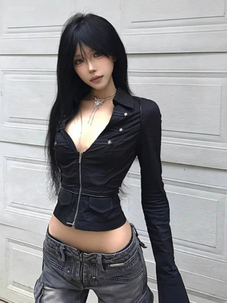 Summer Grunge Clothing - Y2k Эстетическая женская сексуальная блузка, однотонная