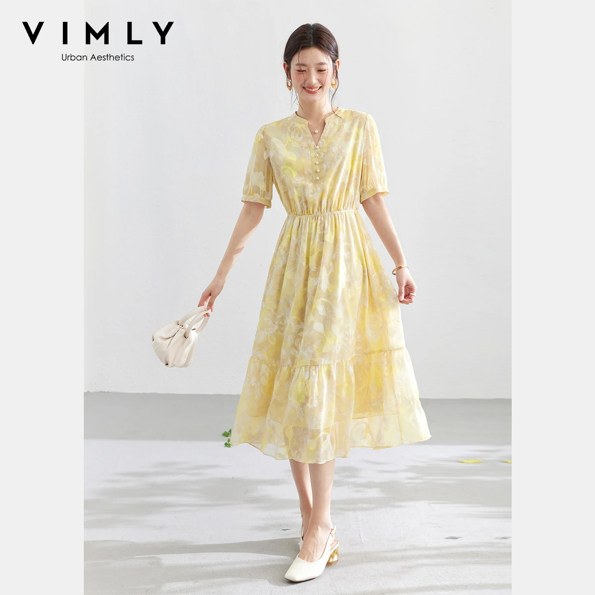 Женское желтое платье миди VIM – обзор и цена Yellow Summer Clothing