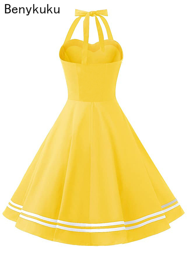 Винтажное желтое платье-халтер – обзор и цена Yellow Summer Clothing