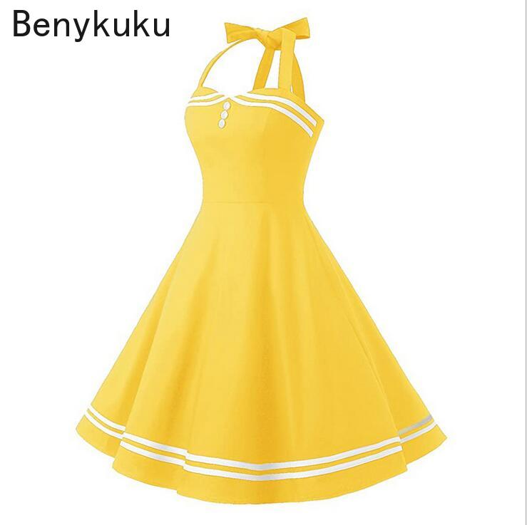 Винтажное желтое платье-халтер – обзор и цена Yellow Summer Clothing